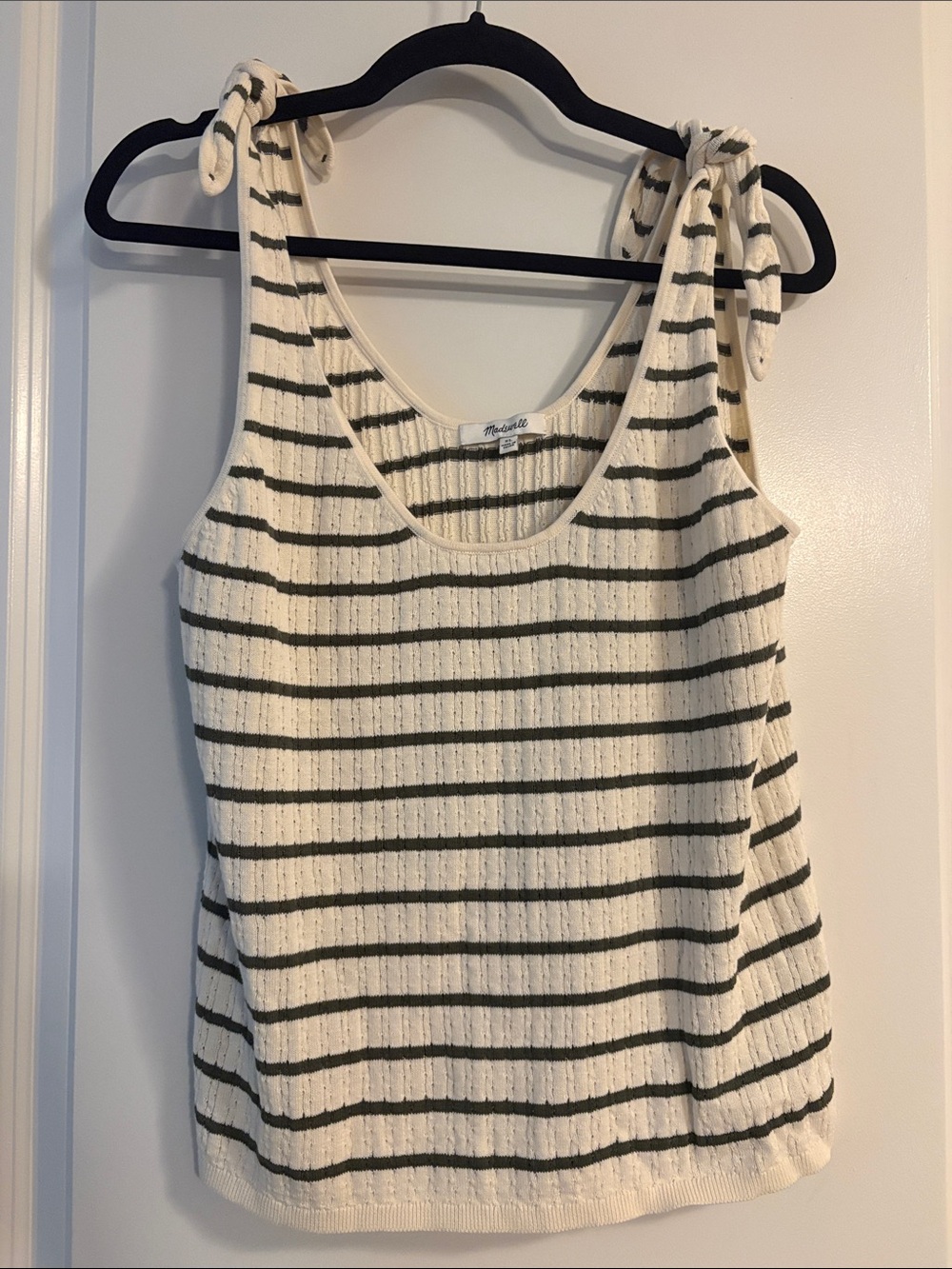 Madewell Ivory Tank with Black Stripes and Tie Shoulders